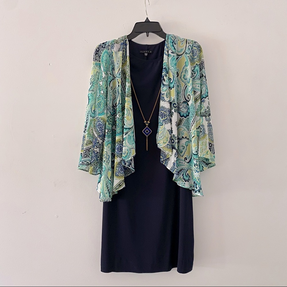 Tiana B. Dress Paisley Floral Print Mock Jacket with Solid Knit Sleeveless Sz 10
